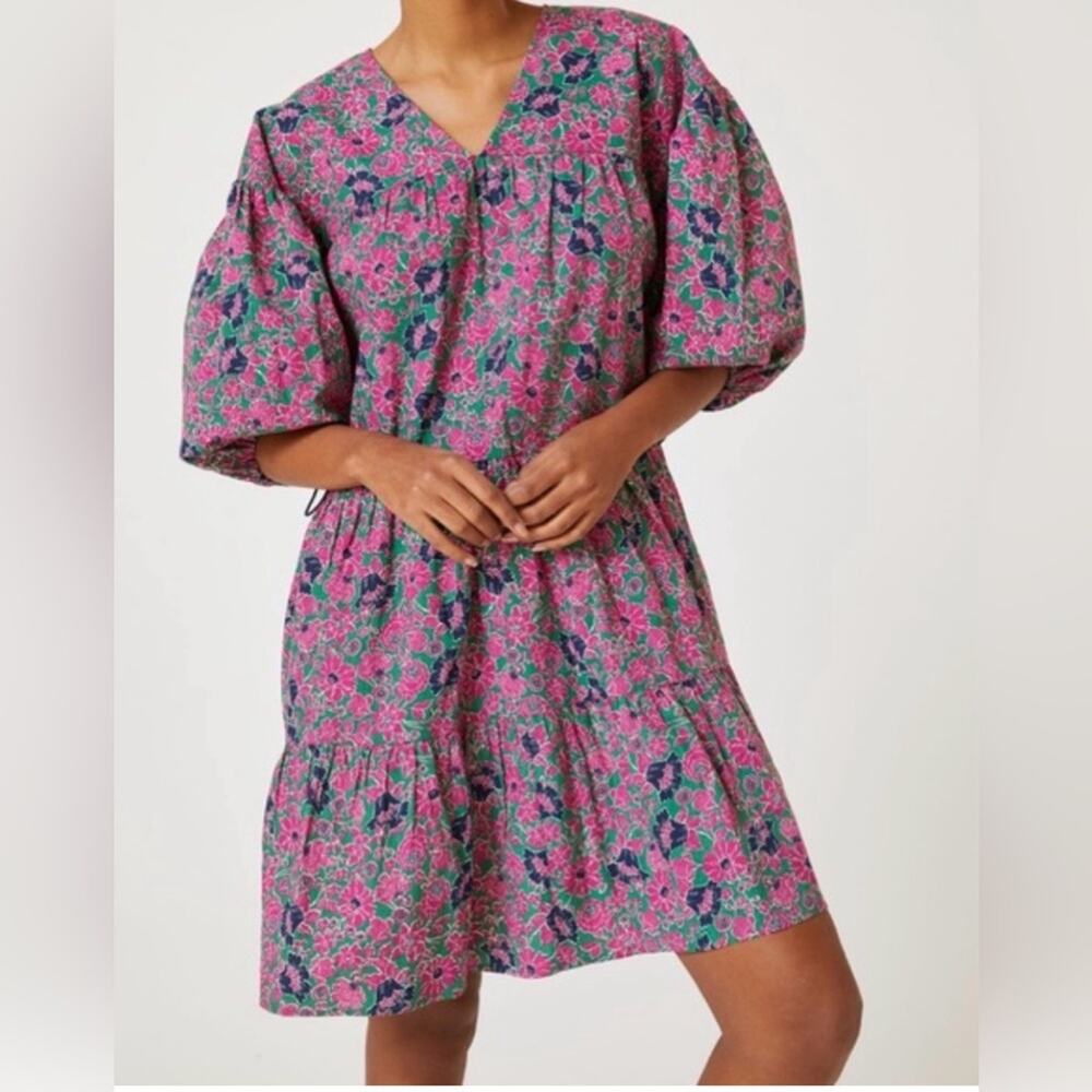 Sundry Anthropologie Ditzy Floral Puff Sleeve Mini Dress with pockets - Green 1